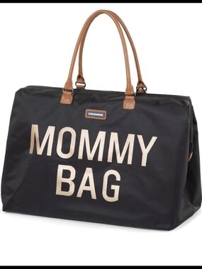 Mommy Bag Travel Tote in Black with Tan Handles